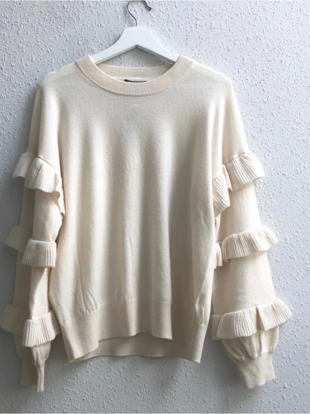 J. Crew Ruffle Sleeve Crewneck Sweater Wool Blend Size Large